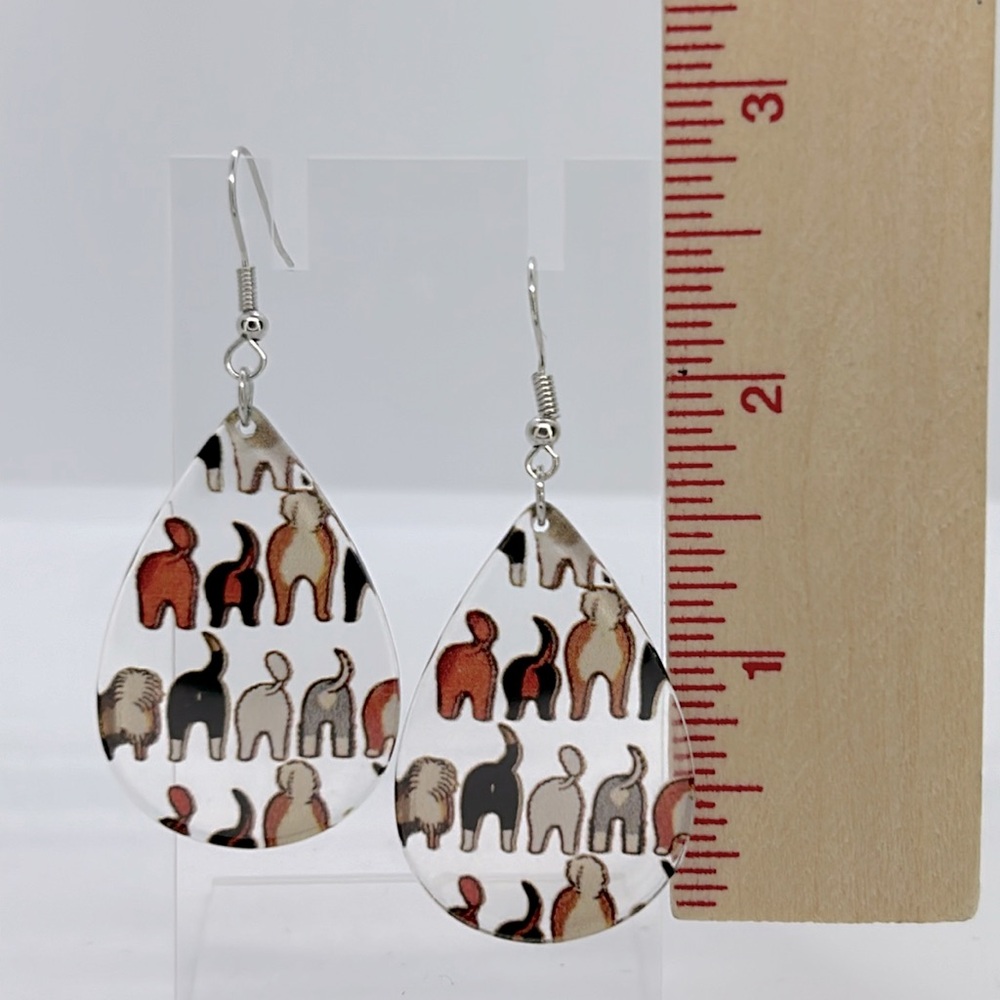 Dog Butt Acrylic Colorful Dangle Earrings Fun Style Fashion Jewelry - Picture 2 of 4